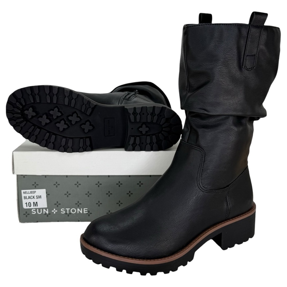 Sun + Stone Nelliee Black Faux Leather Mid-Calf Womens Boots Size 10M - Picture 10 of 11